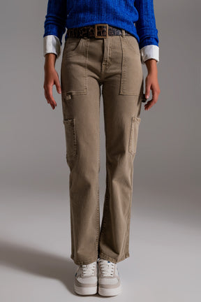 Pantaloni cargo a gamba dritta in marrone beige