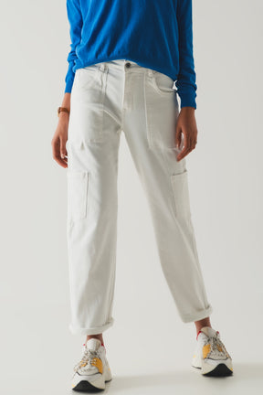 Pantaloni cargo color bianco