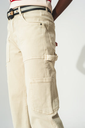 Pantaloni cargo colore beige