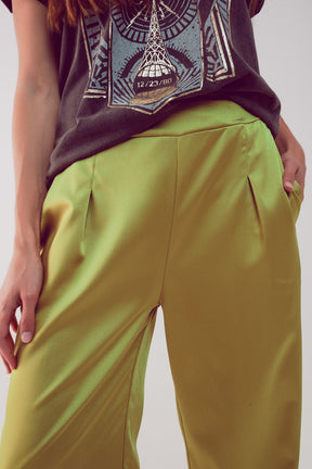 Pantaloni con pinces a fondo ampio in raso lime