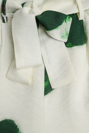 Pantaloni Palazzo Bianchi Con Stampa Floreale Tropicale Verde e Cintura Abbinata