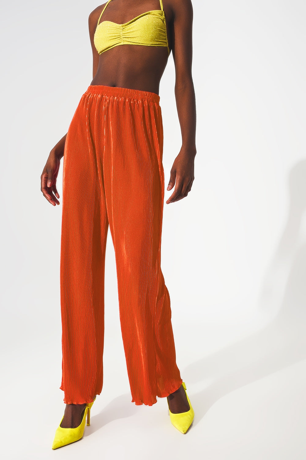 Pantaloni plissé in raso arancio