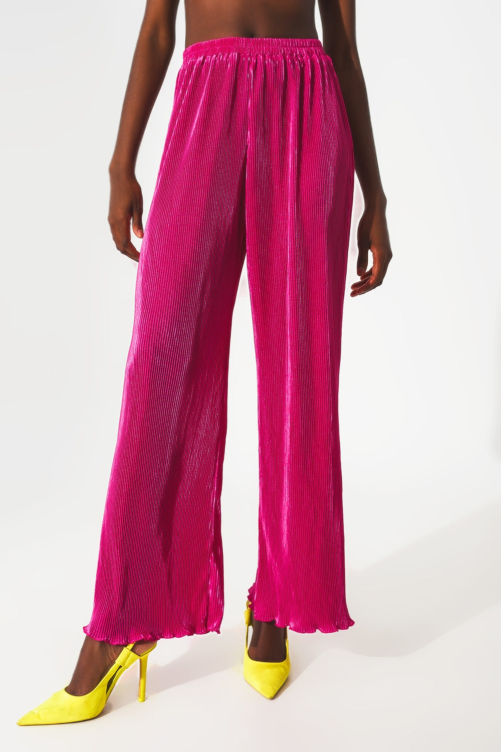 Pantaloni plissé in raso fucsia