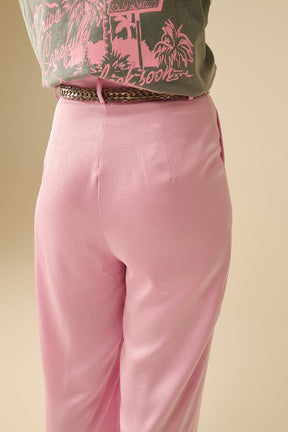 Pantaloni sartoriali in raso a gamba larga in rosa