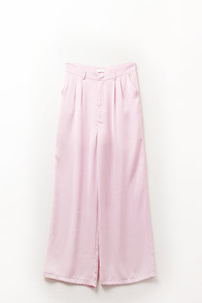 Pantaloni sartoriali in raso a gamba larga in rosa