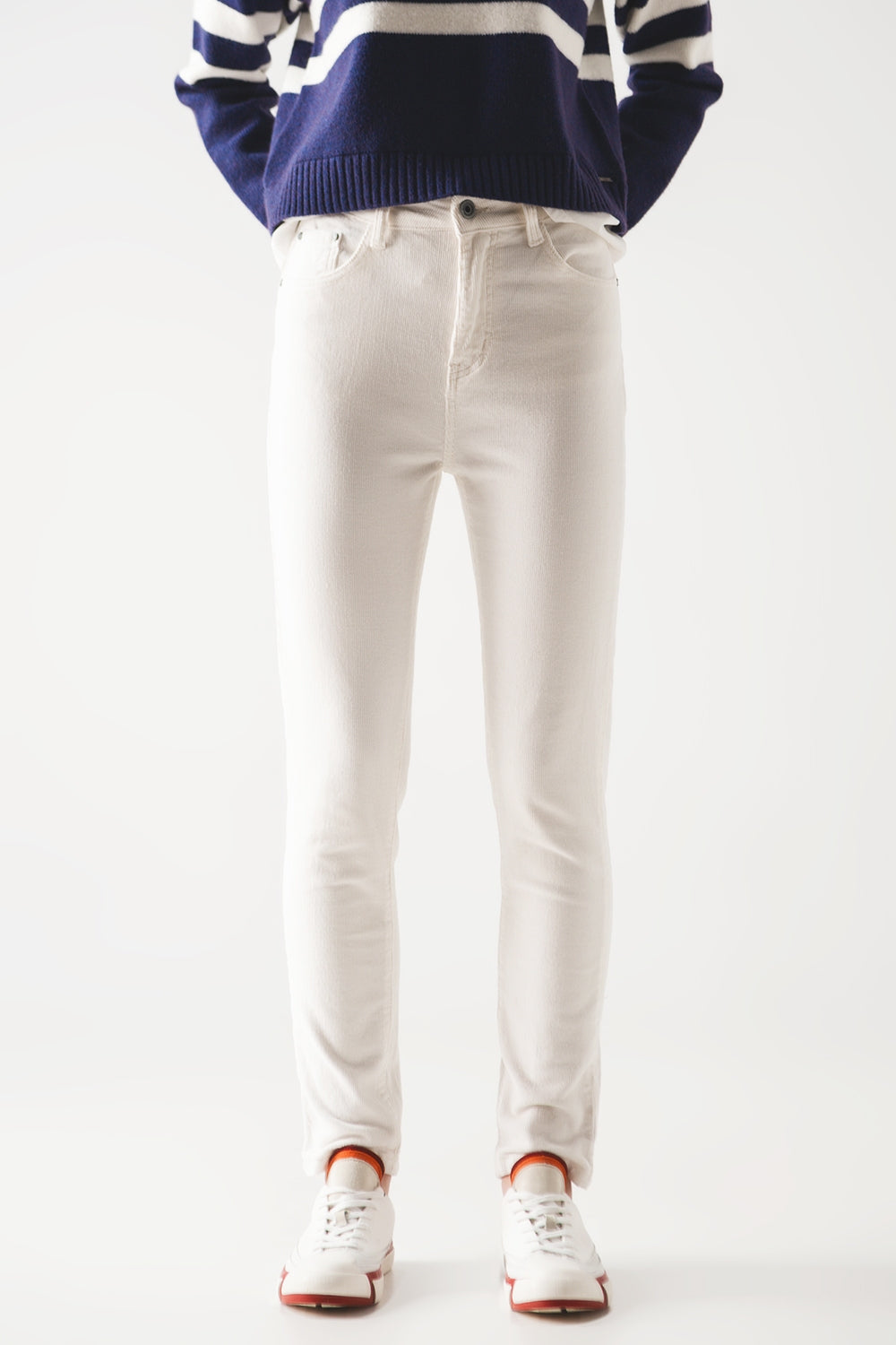 Q2 Pantaloni skinny di velluto in cotone bianco