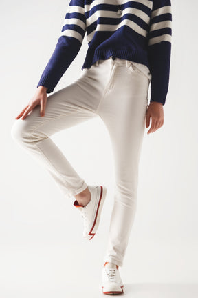 Pantaloni skinny di velluto in cotone bianco