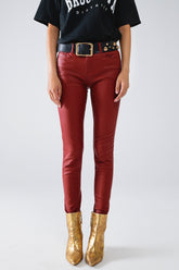 Q2 Pantaloni super skinny in ecopelle bordeaux