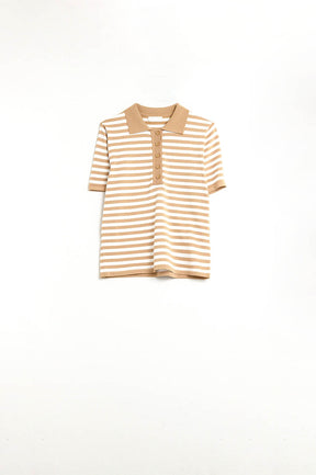 Polo a righe bianche e beige