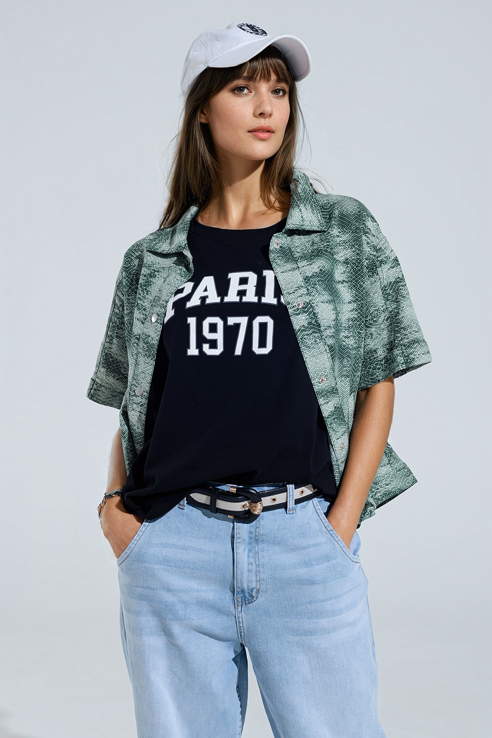Polo button up in verde tie dye