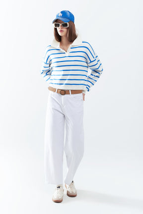 polo in maglia morbida a righe blu