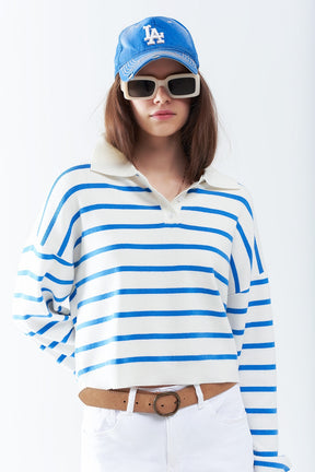 polo in maglia morbida a righe blu