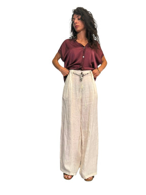 Pantaloni lino cinturino foulard