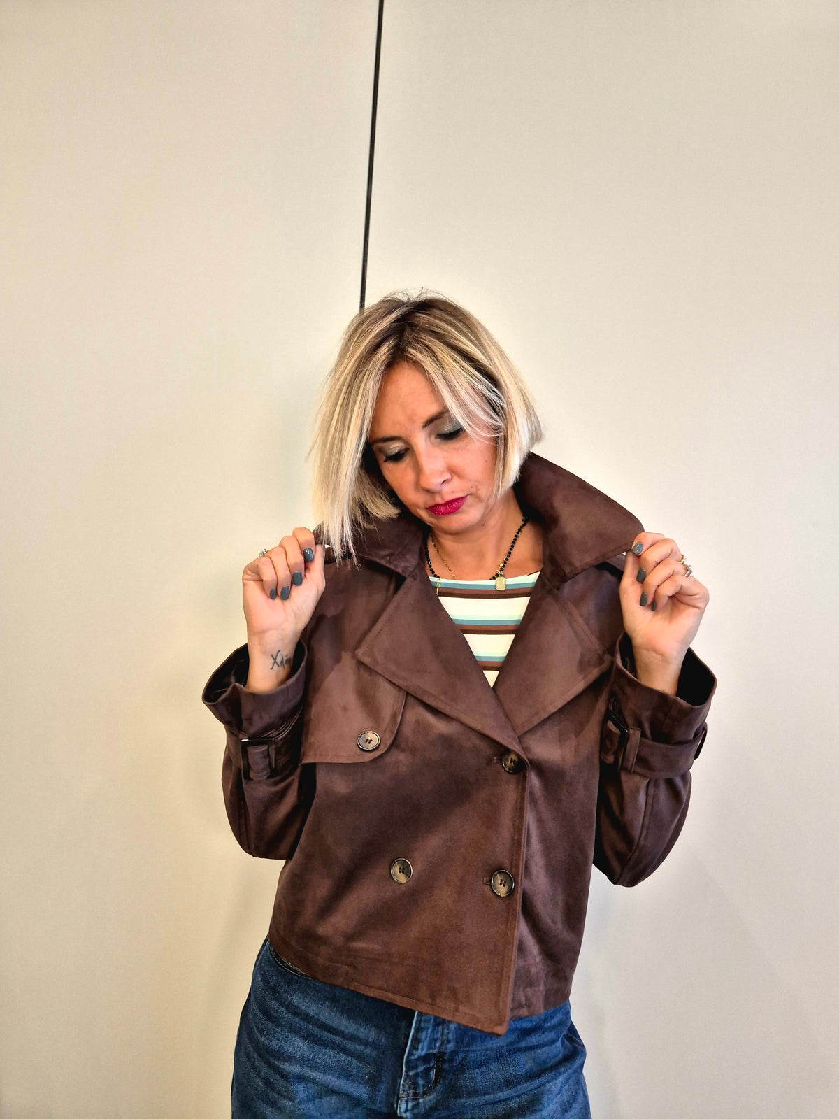 Trench crop scamosciato