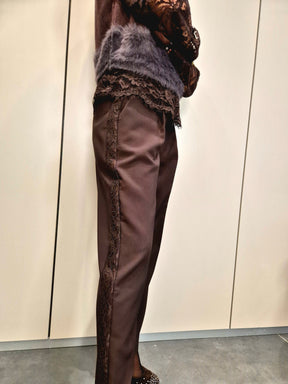 Pantaloni sigaretta fascia laterale pizzo