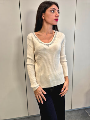 Maglia strass scollo V