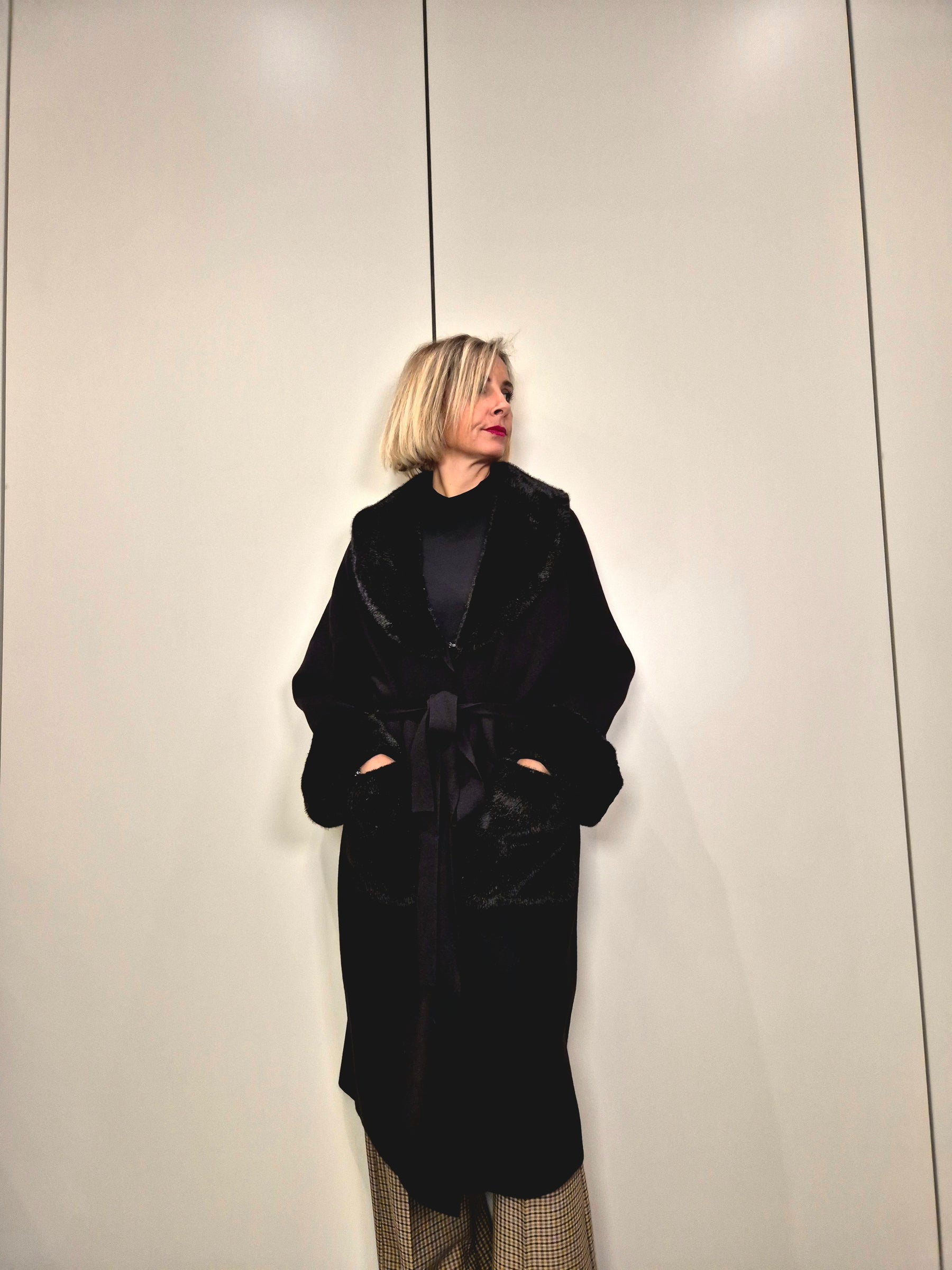 Cappotto maglia collo pelliccia