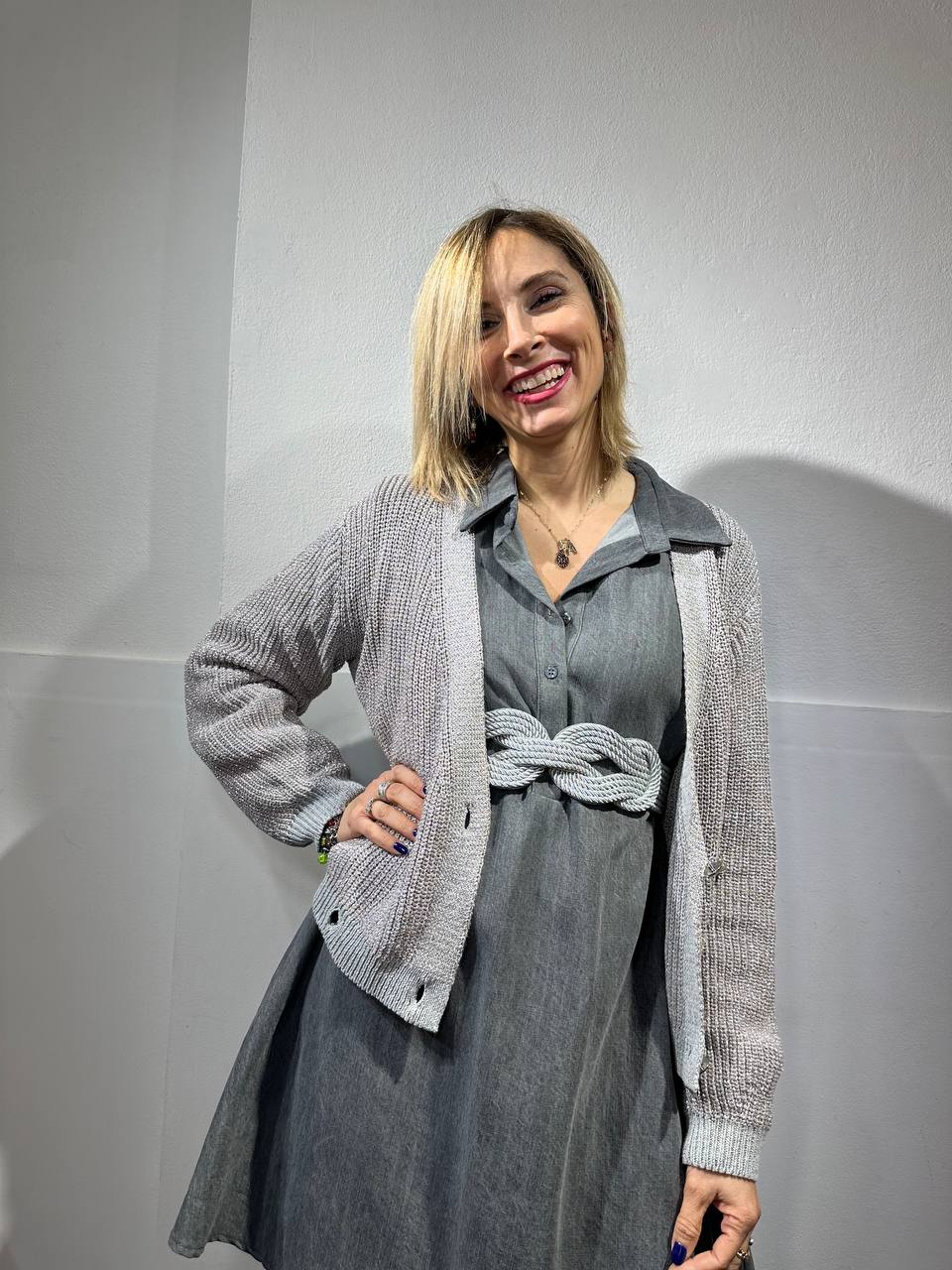 Cardigan doppiopetto lurex grigio