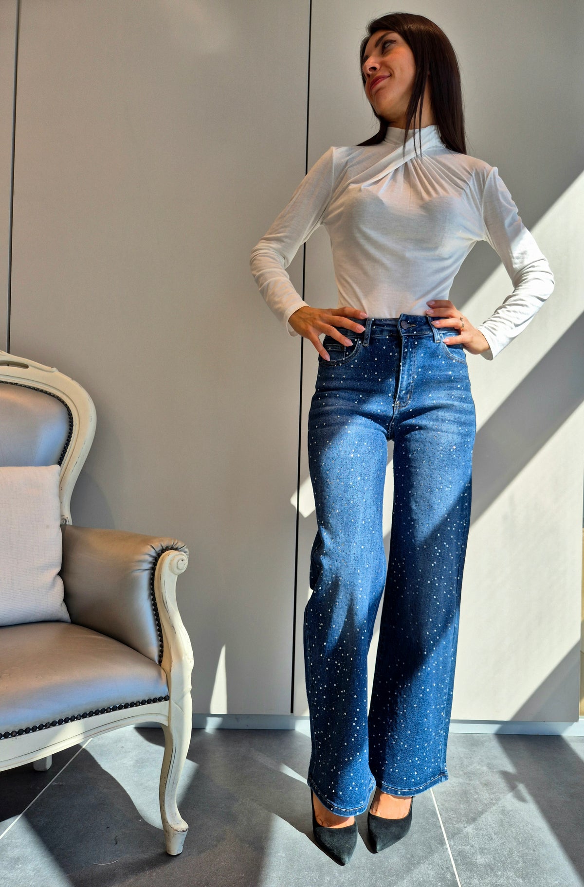 Jeans palazzo brillantini