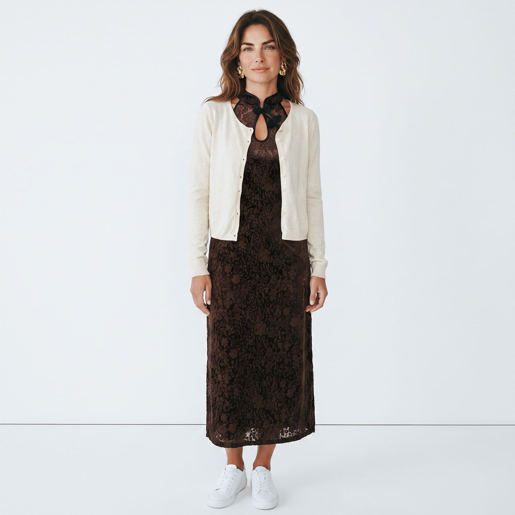 Cardigan crop chiusura due bottoni