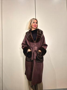 Cappotto maglia collo pelliccia