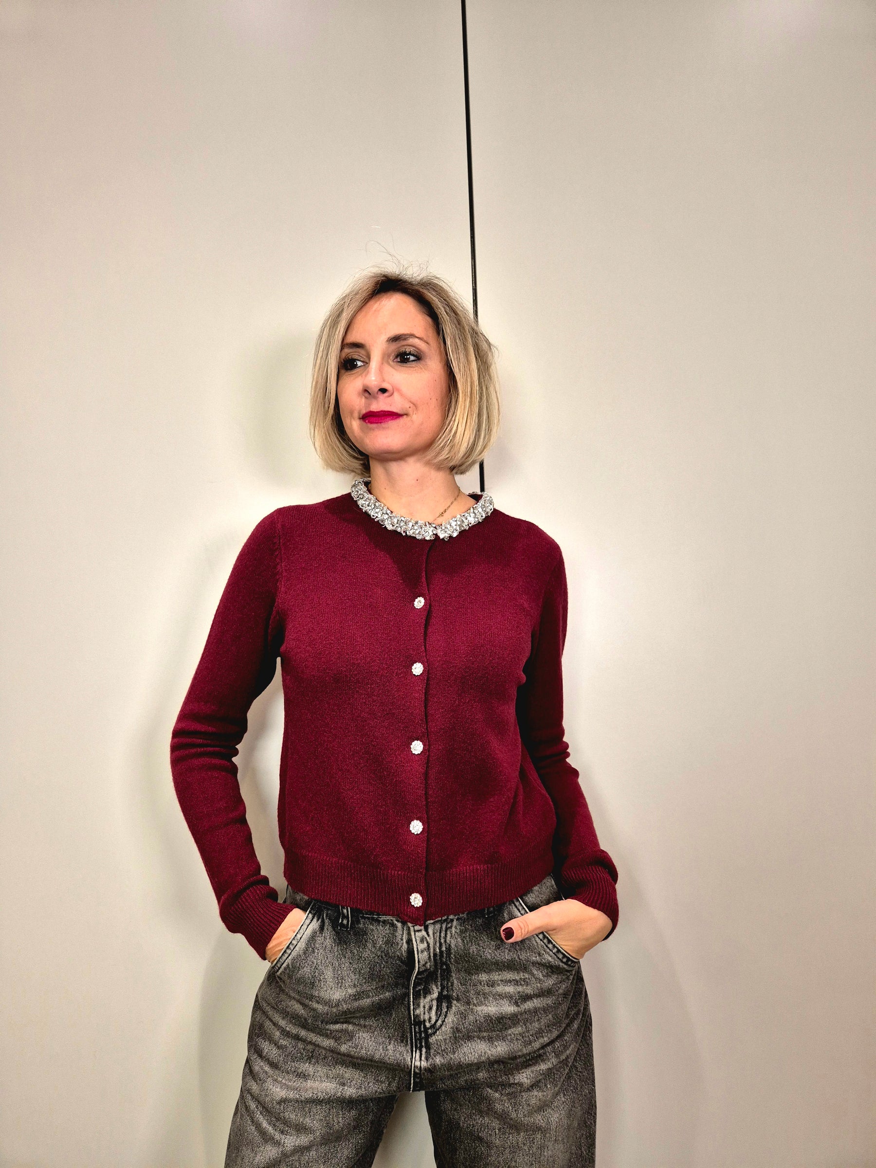 Cardigan collo gioiello