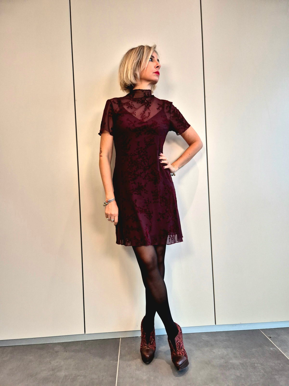 Abito pizzo rami velluto