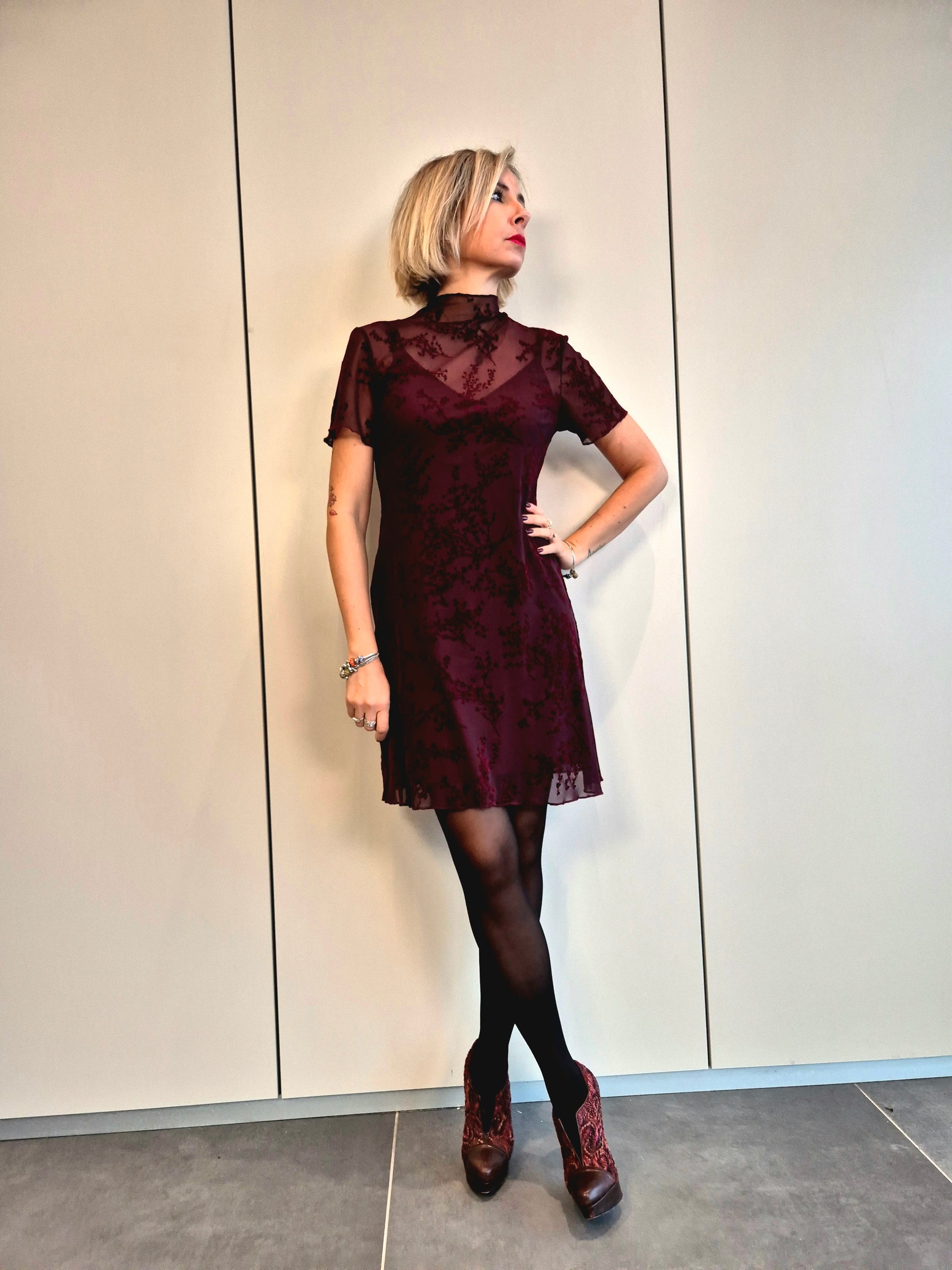 Abito pizzo rami velluto