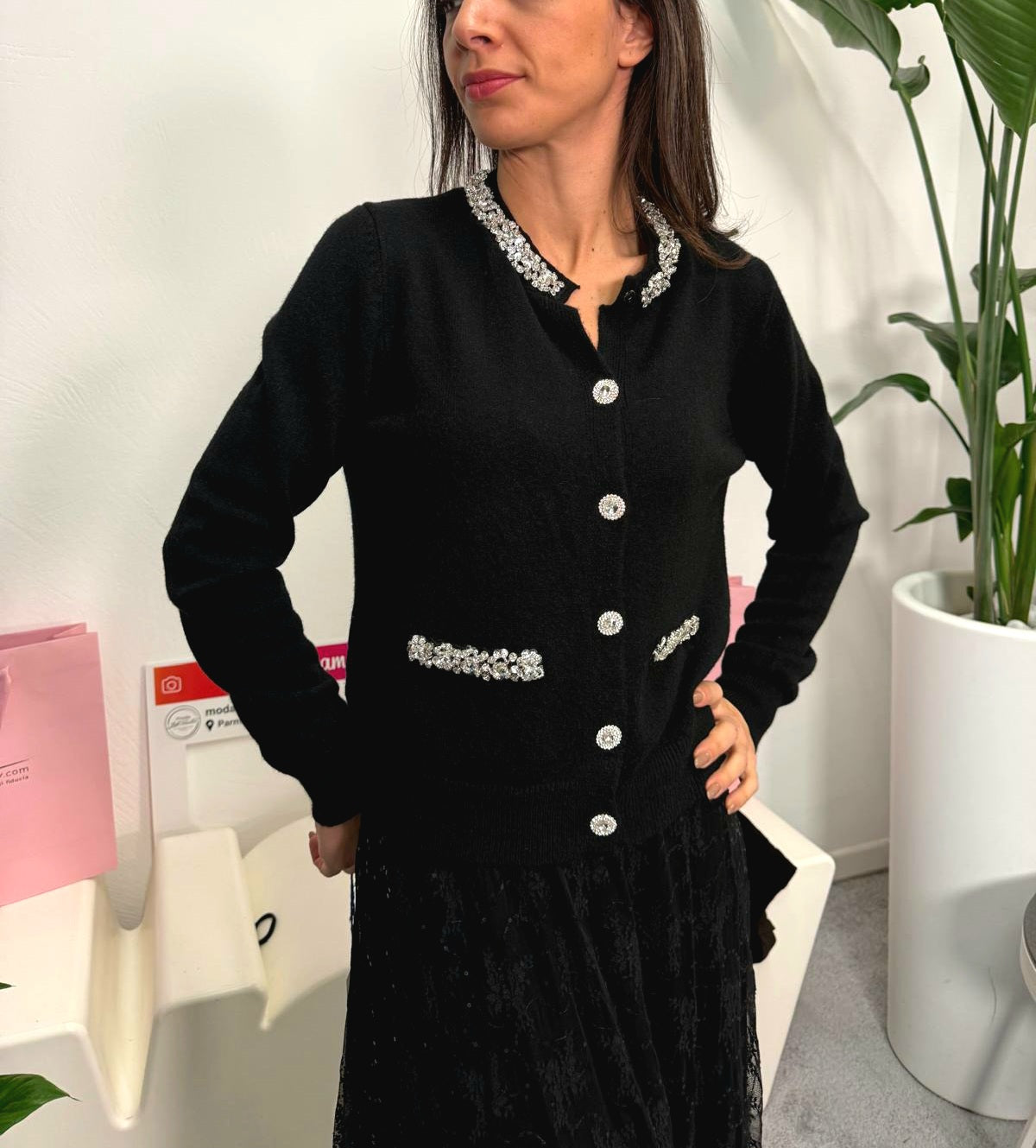 Cardigan collo e tasche gioiello