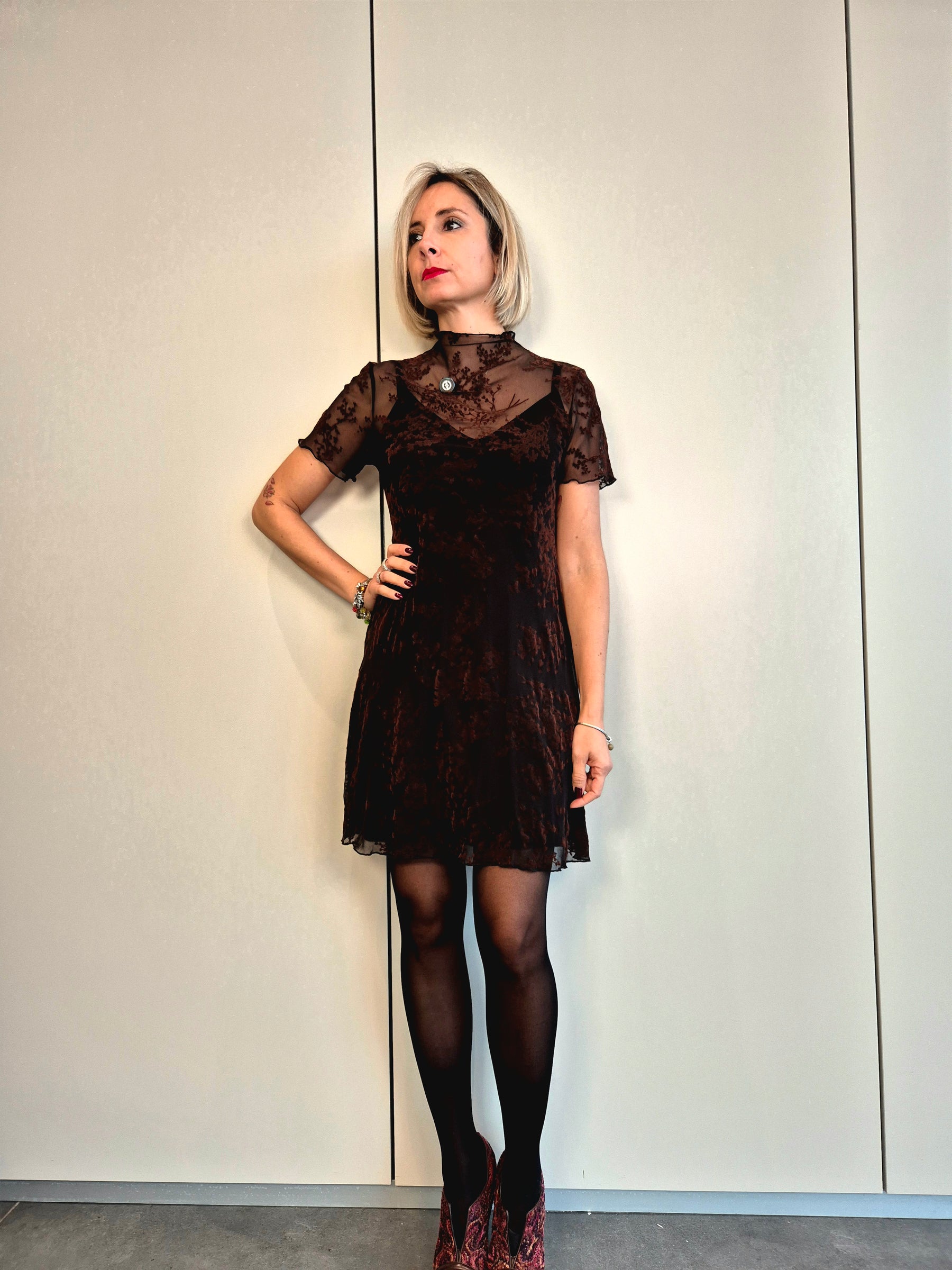 Abito pizzo rami velluto