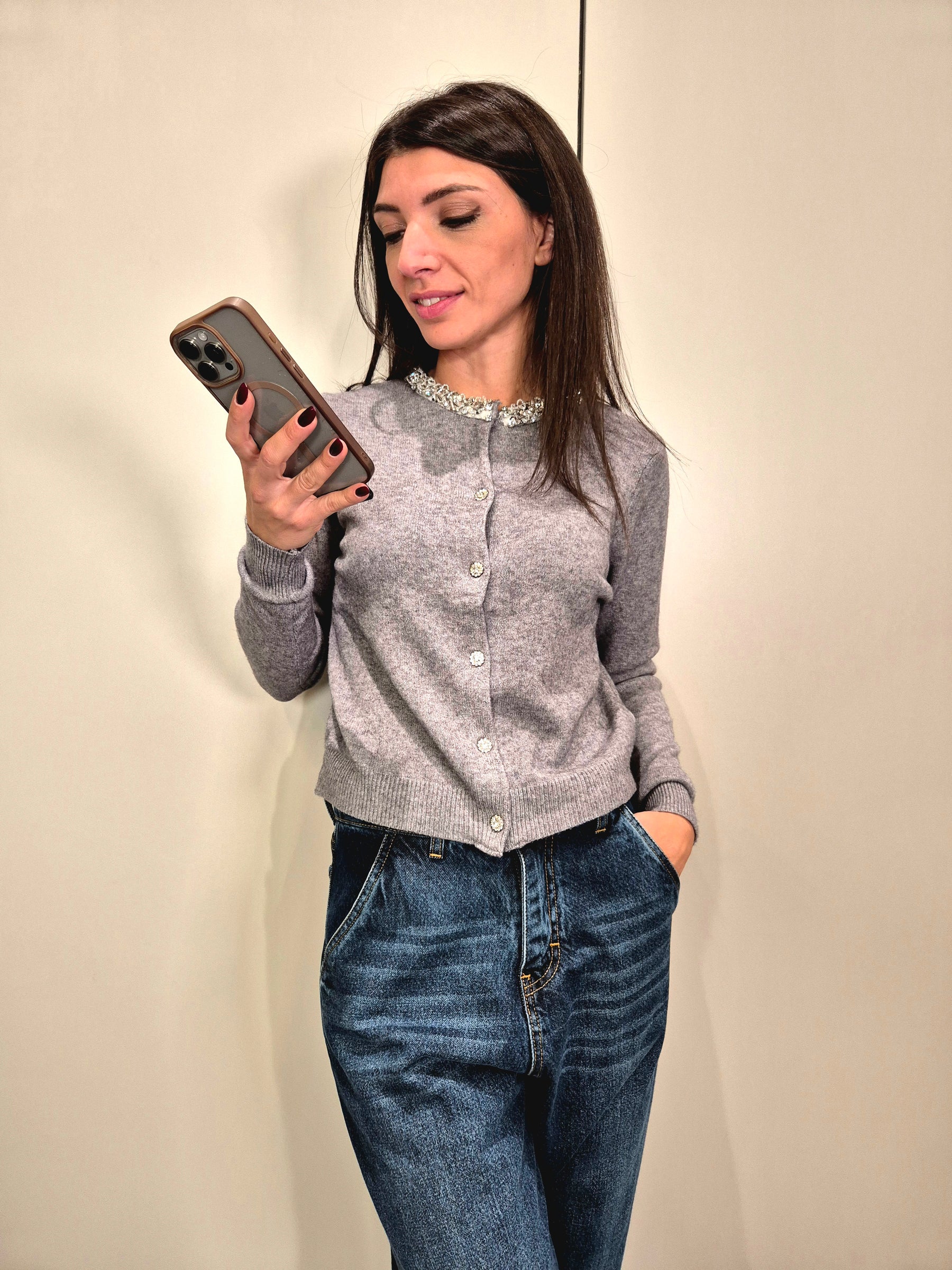 Cardigan collo gioiello