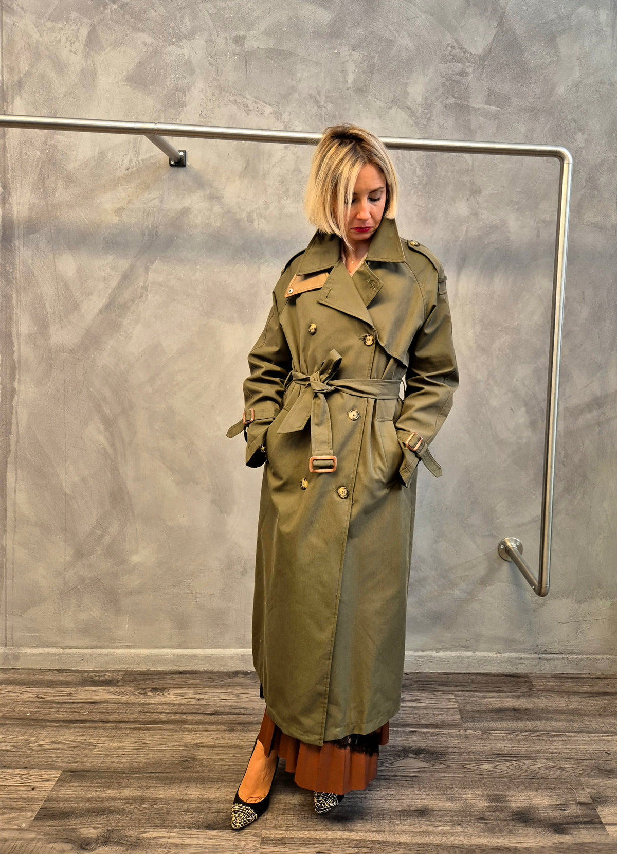 Trench collo similpelle
