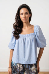 Maglia Romantic celeste manica sbuffo
