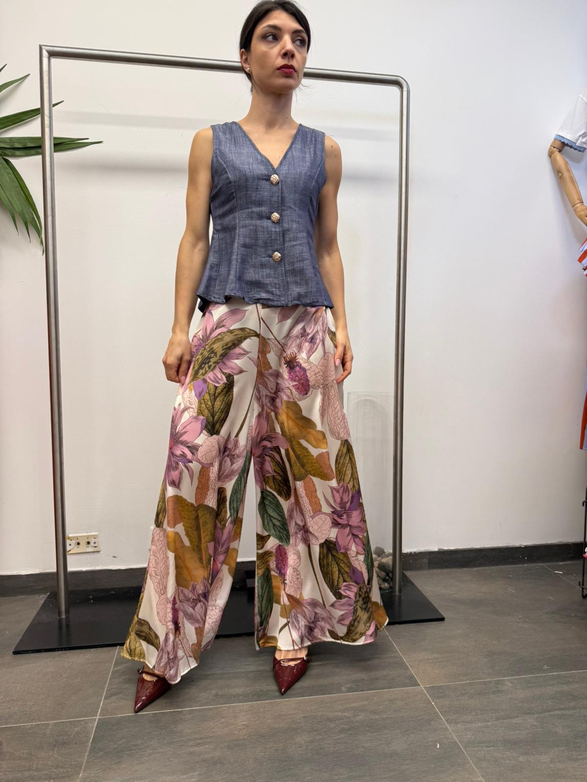 Pantaloni raso FLOWERS