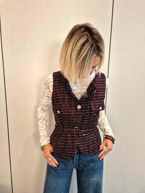 Gilet tweed con cinturino