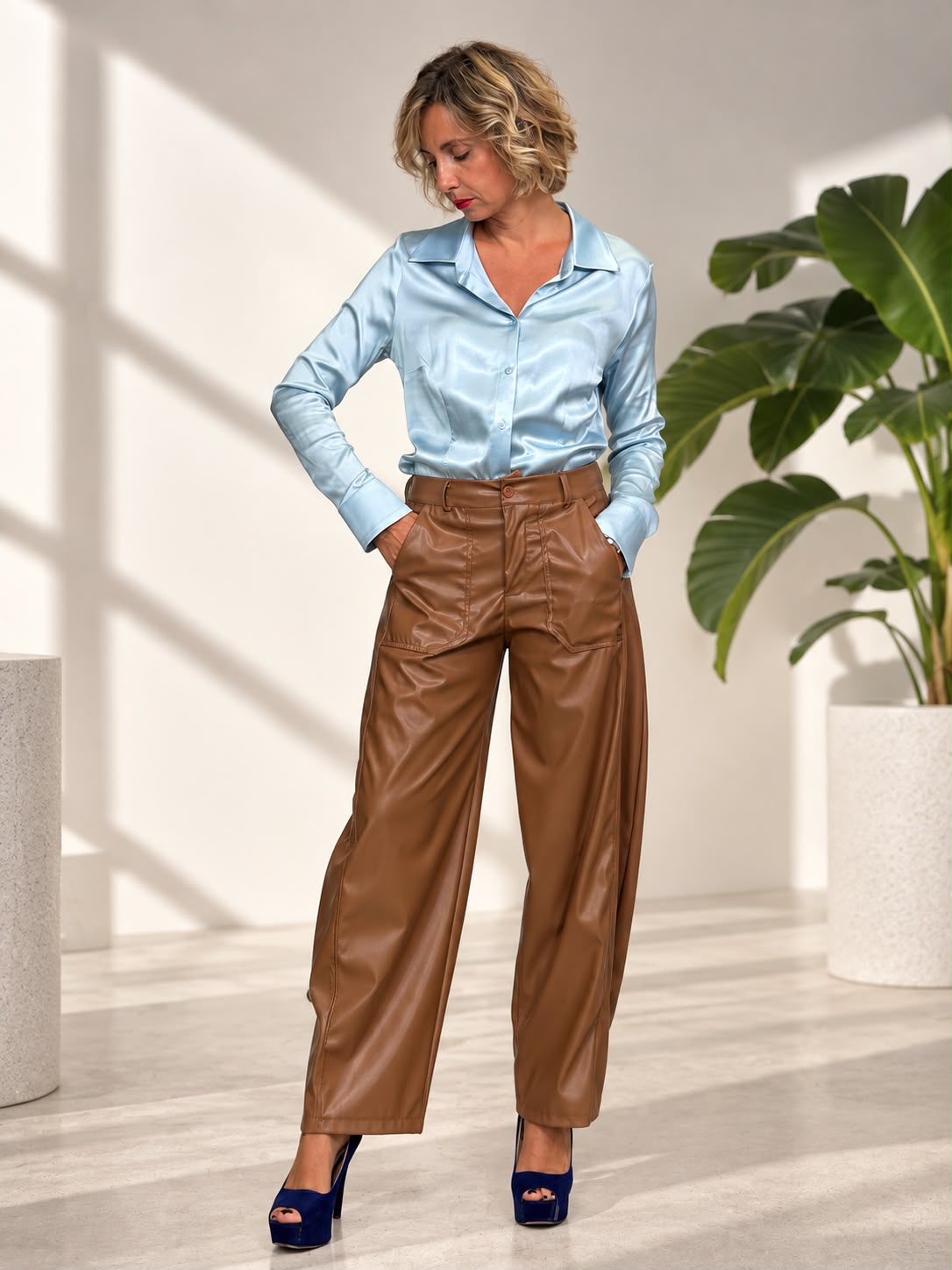 Pantaloni balloon con effetto pelle