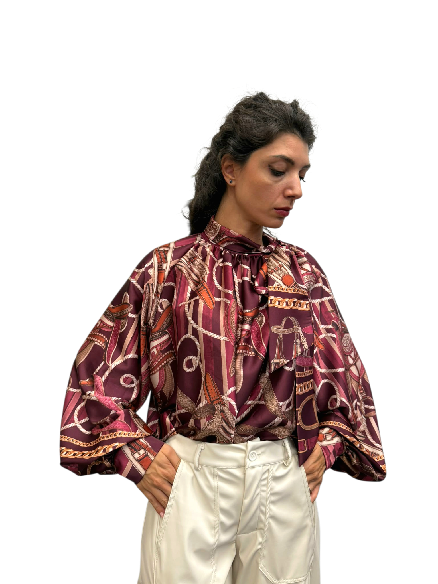 Blusa raso catene vino