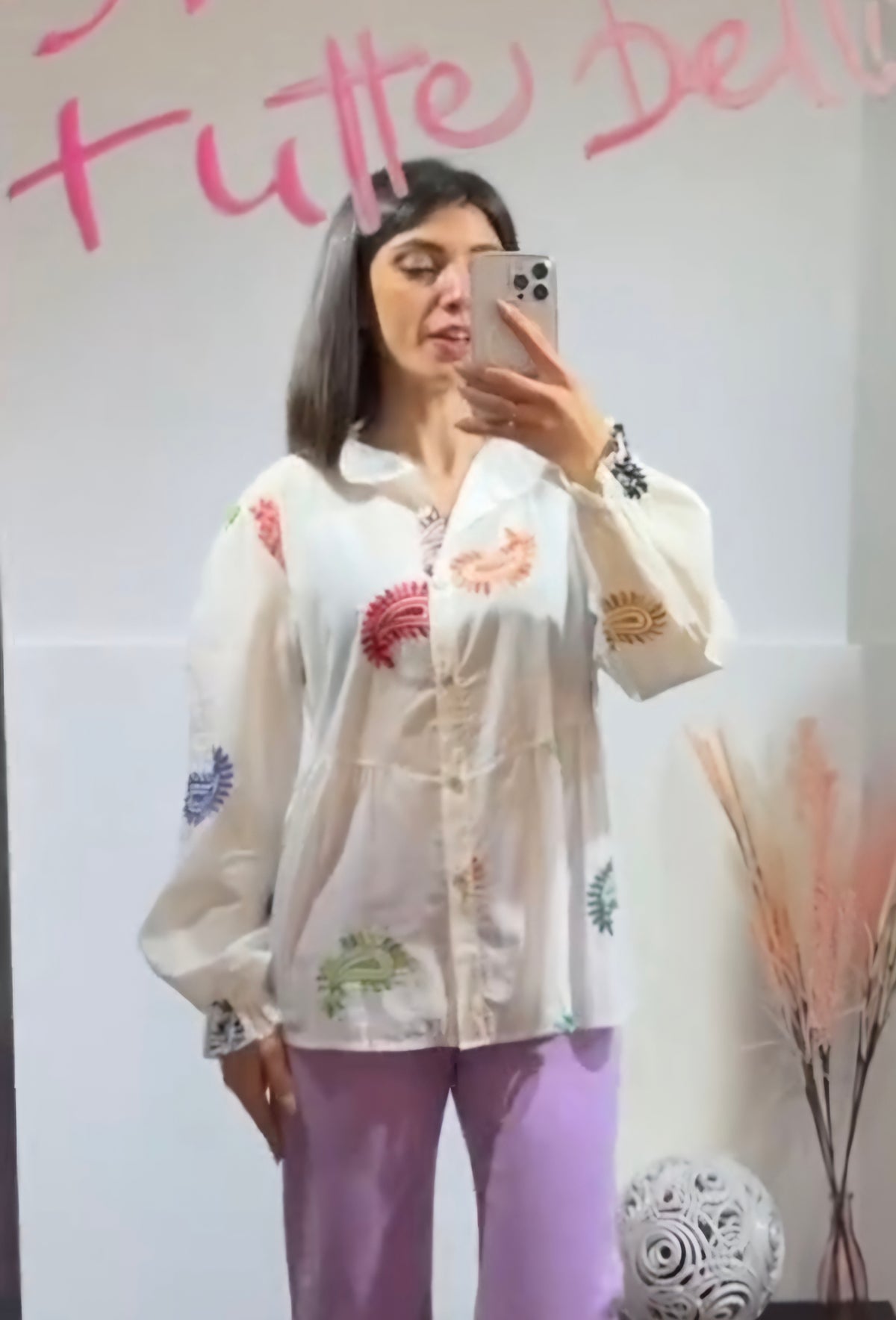 Blusa ricami collo coreana