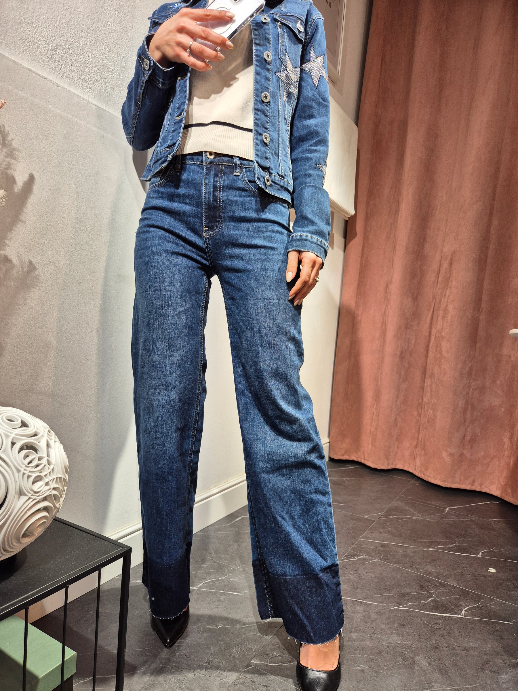 Jeans palazzo banda scura