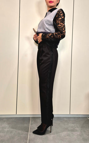 Pantaloni sigaretta fascia laterale pizzo