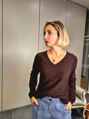Maglia micro paillettes scollo V