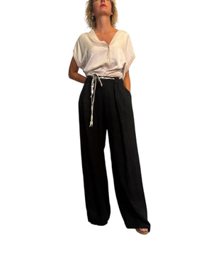 Pantaloni lino cinturino foulard