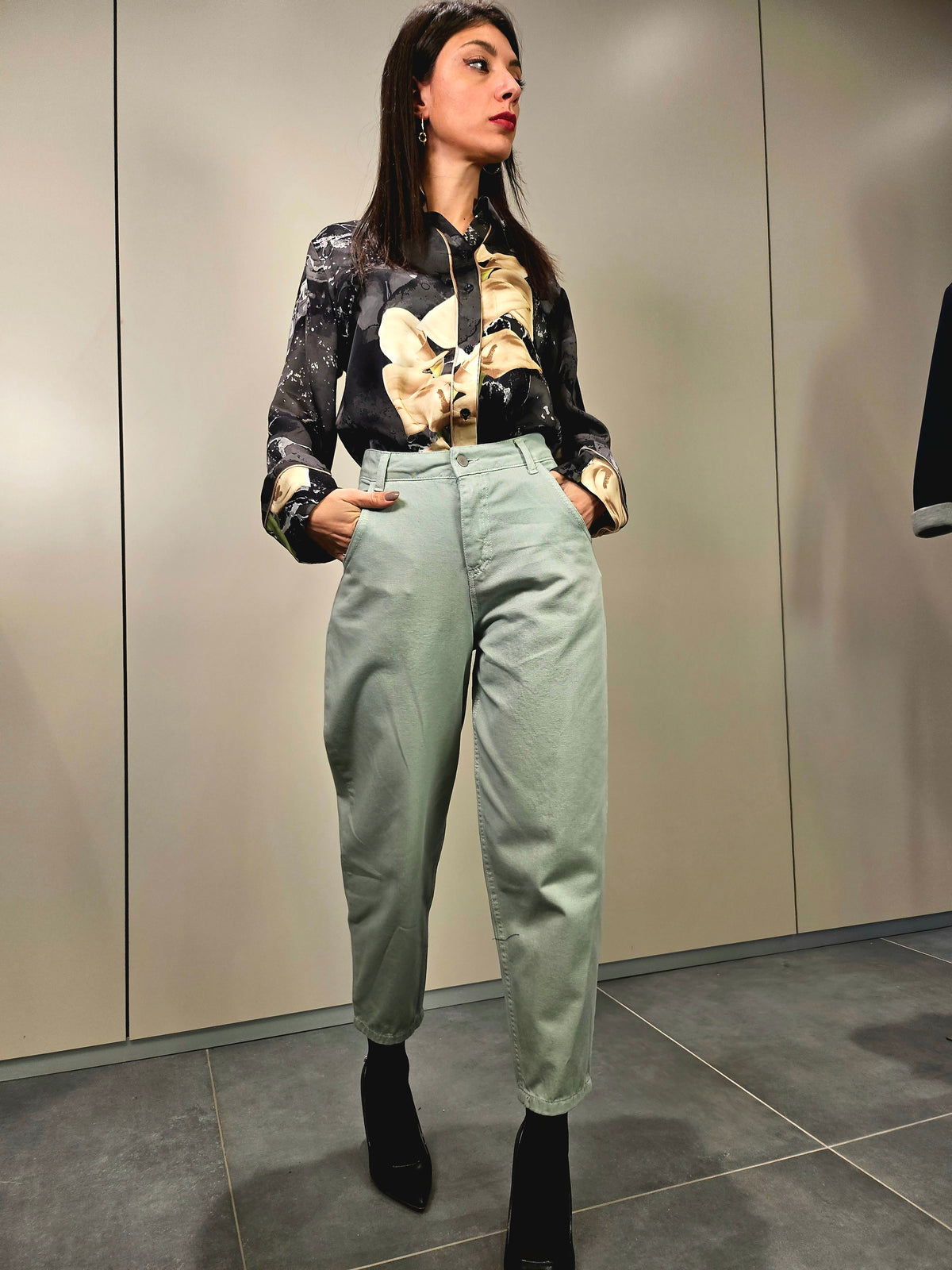 Jeans momfit salvia