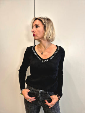 Maglia strass scollo V