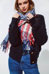 Q2 Sciarpa in stile americano Houndstooth in bianco rosso e blu