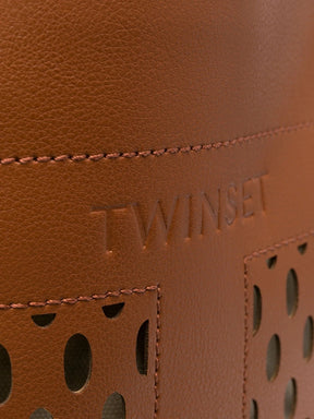 TWINSET Borsa Shopper logo traforato col. cammello