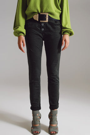 Q2 Skinny jeans con bottoni visibili in verde militare