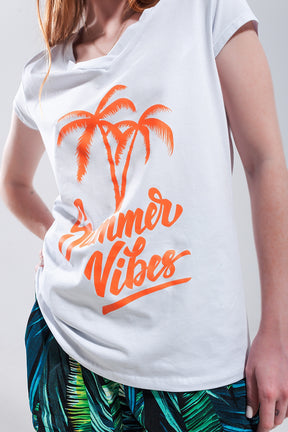 Summer Vibes T shirt bianca con stampa