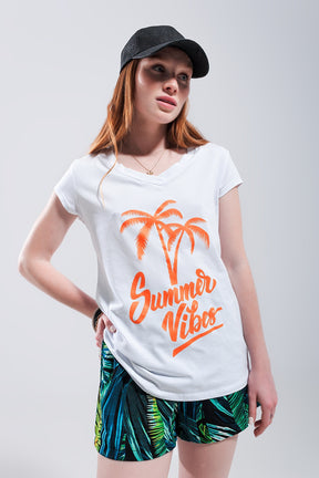 Summer Vibes T shirt bianca con stampa