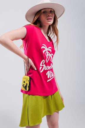 Summer Vibes T-shirt fucsia con stampa